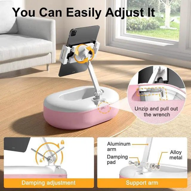 Alt view image 5 of 5 - HUMANCOZY Beanbag Tablet Stand Raises Screen Height, Hands Free Reading Holder, Featuring Snack Bowl and Detachable Base for Cozy Reading in Bed or Couch, Compatible for Kindle, iPad, eBook,Pink