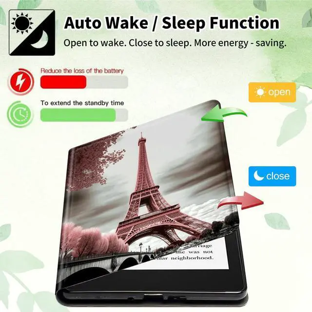 Alt view image 3 of 5 - Case for 6" Kindle Paperwhite (10th Generation,2018 Release) Slim PU Leather Lightweight Adjustable Stand Smart Cover with Auto Wake/Sleep for Kindle Paperwhite 4 (10th Gen),Pink Paris Eiffel Tower