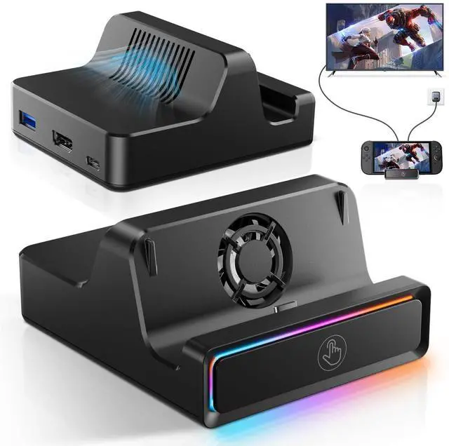 Main image of Dock for Switch 2  Portable Docking Station with 4K@60Hz HDMI Adapter, USB 3.0 Ports, RGB Light & Cooling Fan, Travel TV Dock Replacement for Nintend0 Switch 2 Accessories