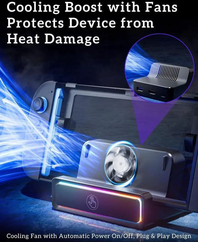 Alt view image 4 of 5 - Dock for Switch 2  Portable Docking Station with 4K@60Hz HDMI Adapter, USB 3.0 Ports, RGB Light & Cooling Fan, Travel TV Dock Replacement for Nintend0 Switch 2 Accessories