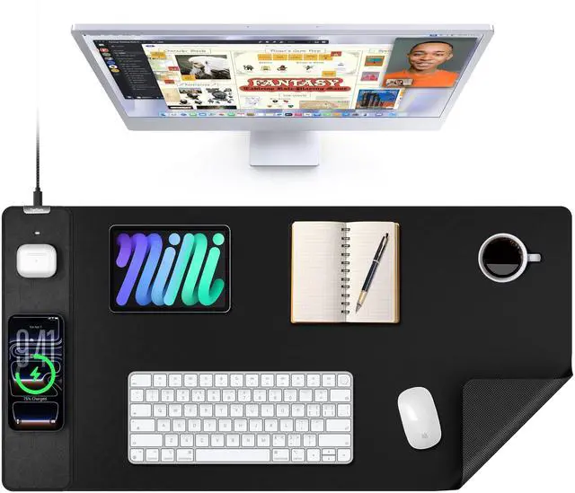 Main image of TopMade Mouse Pad with 15W Wireless Charging, XXL Large Leather Desk Mat, Waterproof Gaming Mousepad Home Office Desk Pad Protector, Computer Keyboard Pad, Mouse Mat for for MacBook, PC, Laptop, Black