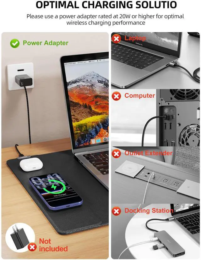 Alt view image 3 of 5 - TopMade Mouse Pad with 15W Wireless Charging, XXL Large Leather Desk Mat, Waterproof Gaming Mousepad Home Office Desk Pad Protector, Computer Keyboard Pad, Mouse Mat for for MacBook, PC, Laptop, Black