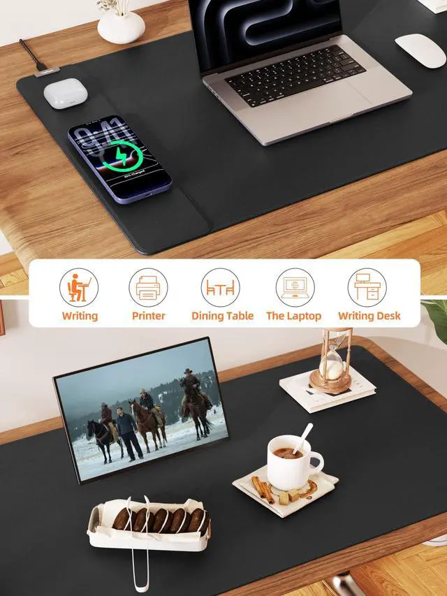 Alt view image 5 of 5 - TopMade Mouse Pad with 15W Wireless Charging, XXL Large Leather Desk Mat, Waterproof Gaming Mousepad Home Office Desk Pad Protector, Computer Keyboard Pad, Mouse Mat for for MacBook, PC, Laptop, Black