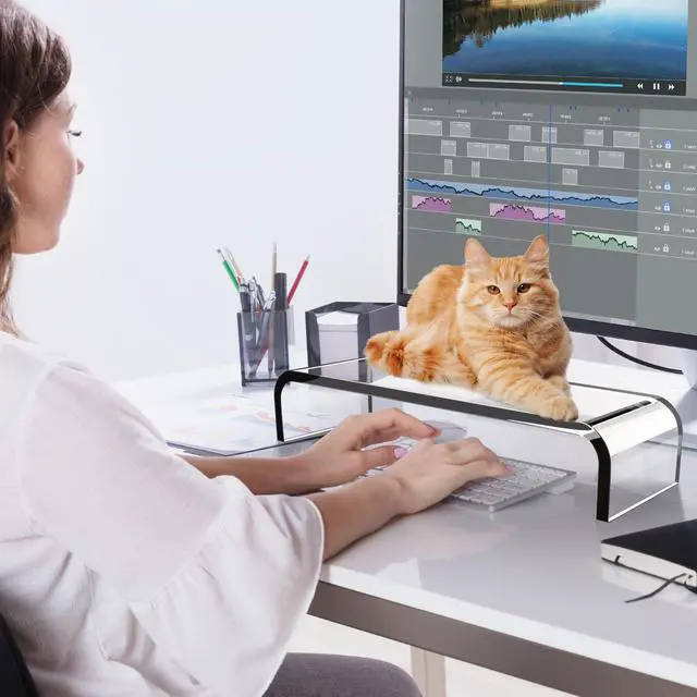 Alt view image 2 of 5 - AboveTEK Acrylic Monitor Stand, Premium Large Monitor Riser 20 inch, Crystal Clear Acrylic Computer Stand Laptop Desk Stand for Home Office Printer TV Screen Keyboard Storage