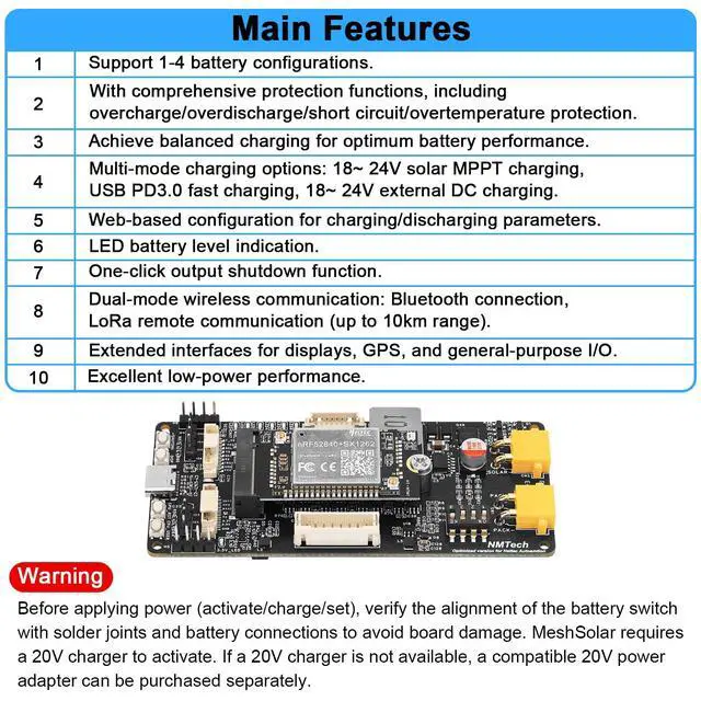 Alt view image 2 of 5 - Meshsolar Development Board NRF52840+SX1262 GPS Location Support Bluetooth Low Power Consumption LoRa Wireless Communication for Solar Power Supply System/Remote Monitoring/Meshtastic LiPo Version
