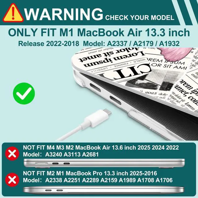 Alt view image 4 of 5 - Yebiseven for M1 MacBook Air 13 inch Case 2021 2020 2019 2018 Model A2337/A2179/A1932, Laptop Hard Shell Case with Keyboard Cover & Trackpad Protector & 2 OTG Adapters, Newspaper Butterfly