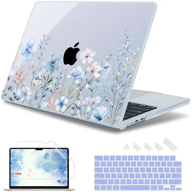 Main image of May Chen Compatible with M4 MacBook Air 15 Inch Case 2025 2024 2023 A3241 A3114 A2941 M3 M2 with Liquid Retina Display & Touch ID, Protective Plastic Hard Shell Cover - Blue Flower P672