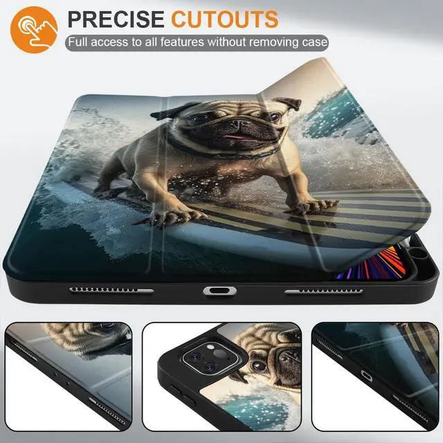 Alt view image 2 of 5 - Yebiseven for M3/M2 iPad Air 11 inch 2025 2024 Case/iPad Air 5th & 4th Gen 2022 2020 Cover, Shockproof Tablet Case with Trifold Stand & Pencil Holder & Auto Sleep/Wake, Dog Surfing