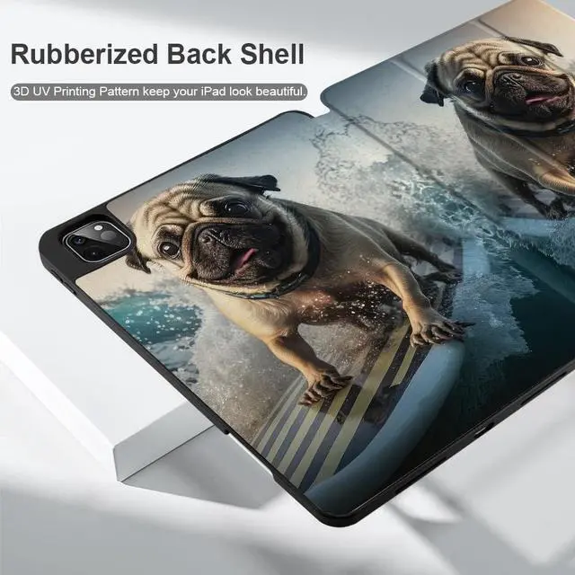 Alt view image 5 of 5 - Yebiseven for M3/M2 iPad Air 11 inch 2025 2024 Case/iPad Air 5th & 4th Gen 2022 2020 Cover, Shockproof Tablet Case with Trifold Stand & Pencil Holder & Auto Sleep/Wake, Dog Surfing