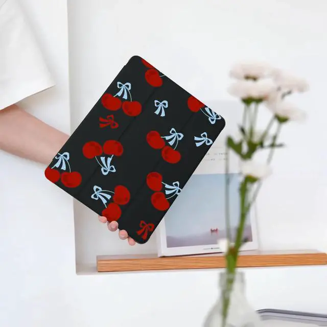 Alt view image 2 of 5 - BlHMCASE Cute Bow Cherry Kawaii for iPad (A16) 11th Generation Case 11 Inch 2025, for iPad 10th Generation Case 10.9 Inch 2022 with Pencil Holder, Auto Sleep/Wake, Black Leather Soft TPU Back Cover