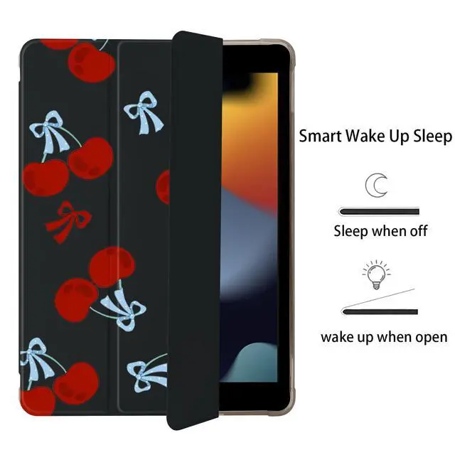 Alt view image 3 of 5 - BlHMCASE Cute Bow Cherry Kawaii for iPad (A16) 11th Generation Case 11 Inch 2025, for iPad 10th Generation Case 10.9 Inch 2022 with Pencil Holder, Auto Sleep/Wake, Black Leather Soft TPU Back Cover