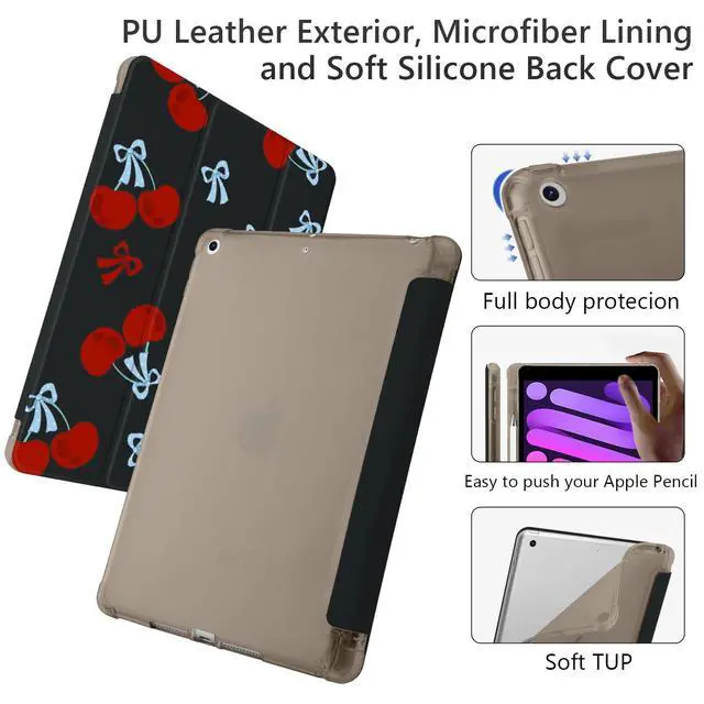 Alt view image 4 of 5 - BlHMCASE Cute Bow Cherry Kawaii for iPad (A16) 11th Generation Case 11 Inch 2025, for iPad 10th Generation Case 10.9 Inch 2022 with Pencil Holder, Auto Sleep/Wake, Black Leather Soft TPU Back Cover