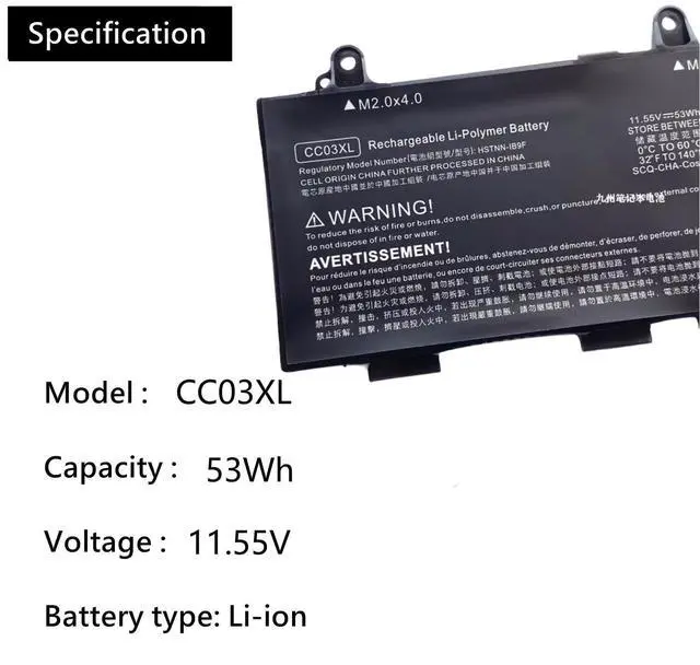 Alt view image 4 of 4 - Yafda CC03XL Laptop Battery Compatable with HP Firefly 14 G7 G8 830 835 840 845 G7 G8 Probook 635 Aero G7 G8 Series CC03XL HSTNN-DB9Q L77608-2C1 L77608-421 L78555-005 CC03053XL-PL