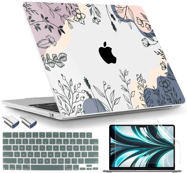 Main image of TWOLSKOO for MacBook Air 13 inch Case M4 A3240 M3 A3113 M2 A2681 2025 2024 2022 Plastic Hard Shell, Keyboard Cover, Type C Adapter, Screen Protector for MacBook Air 13.6 inch, Spring Line Art