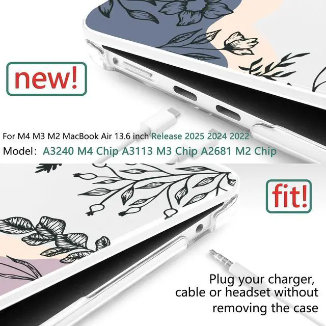 Alt view image 3 of 5 - TWOLSKOO for MacBook Air 13 inch Case M4 A3240 M3 A3113 M2 A2681 2025 2024 2022 Plastic Hard Shell, Keyboard Cover, Type C Adapter, Screen Protector for MacBook Air 13.6 inch, Spring Line Art