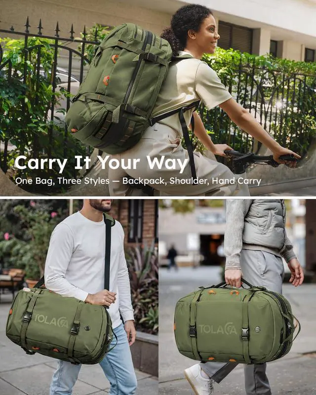 Alt view image 2 of 5 - Tolaccea Travel Laptop Backpack for Men Women, 40L-50L Expandable Carry On Backpack with Wet Dry Compartment, TSA Approved Daypack Fits 16 Inch Laptop, Convertible Rucksack Duffel Bag for Work Travel