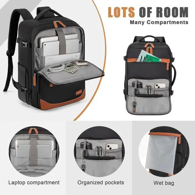 Alt view image 3 of 5 - Velaybor 50L Travel Backpack with USB Charging Port, Water-Resistant Carry On Backpack for Men Women, Business Laptop Backpack for Trips & Commutes, Fits 18 Inch Laptop