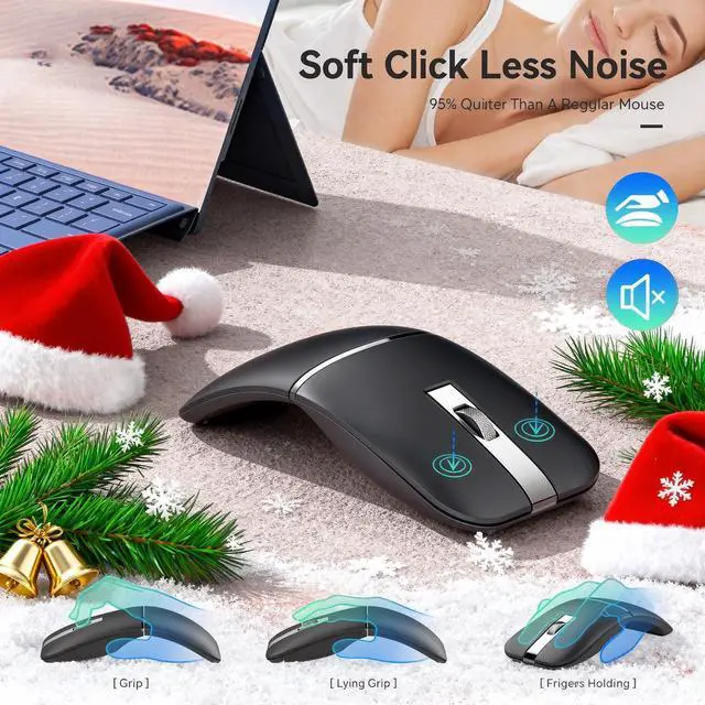 Alt view image 2 of 5 - Bluetooth Arc Wireless Travel Mouse  Rotating Design, Dual Mode (BT5.0 + 2.4GHz) Rechargeable Slim Portable Mouse for Microsoft Laptop PC Tablet Graphite Black