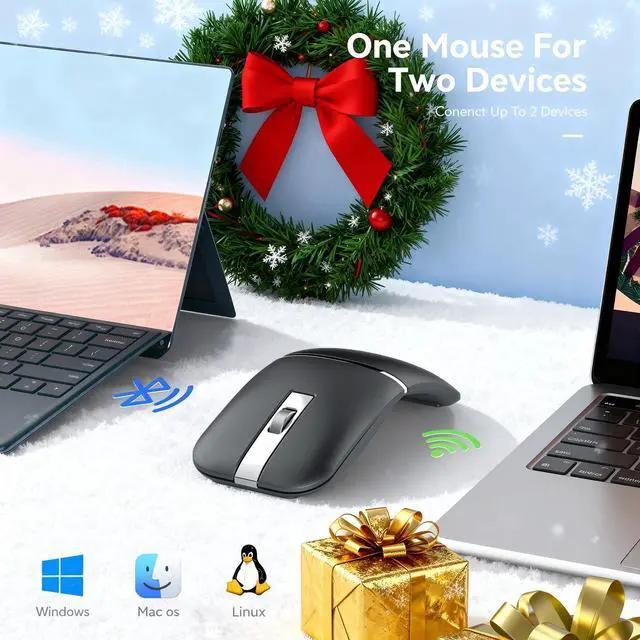 Alt view image 4 of 5 - Bluetooth Arc Wireless Travel Mouse  Rotating Design, Dual Mode (BT5.0 + 2.4GHz) Rechargeable Slim Portable Mouse for Microsoft Laptop PC Tablet Graphite Black