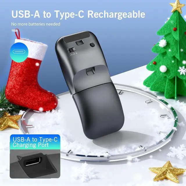 Alt view image 3 of 5 - Bluetooth Arc Wireless Travel Mouse  Rotating Design, Dual Mode (BT5.0 + 2.4GHz) Rechargeable Slim Portable Mouse for Microsoft Laptop PC Tablet Graphite Black