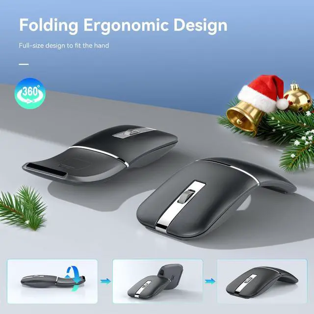 Alt view image 5 of 5 - Bluetooth Arc Wireless Travel Mouse  Rotating Design, Dual Mode (BT5.0 + 2.4GHz) Rechargeable Slim Portable Mouse for Microsoft Laptop PC Tablet Graphite Black