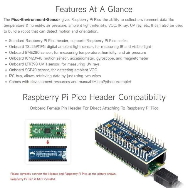 Alt view image 5 of 5 - Waveshare Environment Sensors Module for Raspberry Pi Pico 2C Bus