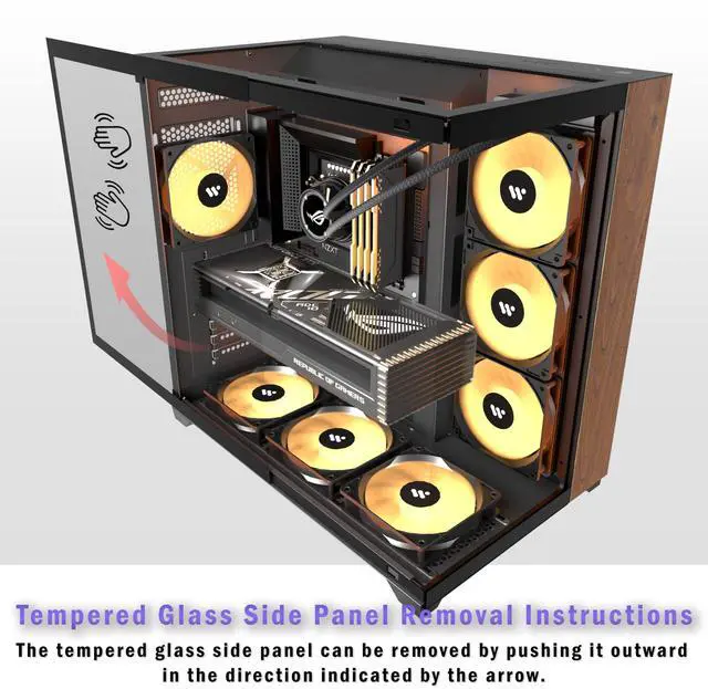 Alt view image 5 of 5 - KEDIERS PC CASE ATX 6 PWM ARGB Fans Pre-Installed, Mid Tower Computer Case with Full-View Tempered Glass, Type-C,Printed Walnut Wood Panels,Support 360mm Radiator,Black Gaming Case (P7)