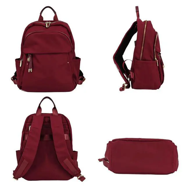 Alt view image 2 of 5 - M-ioi-M Medium Backpack Purse for Women, Fashion Nylon Daypack with Gold Hardware, Lightweight Water-Resistant Rucksack for College, Work, Travel, Everyday Use, Fits 1314" Laptop (Wine Red,Medium)