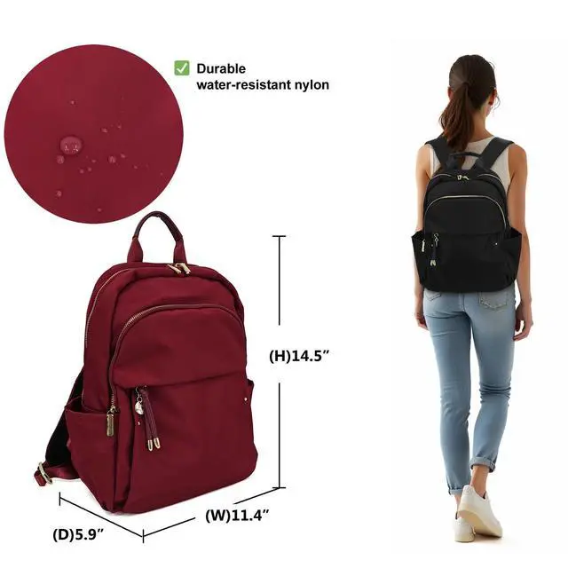 Alt view image 5 of 5 - M-ioi-M Medium Backpack Purse for Women, Fashion Nylon Daypack with Gold Hardware, Lightweight Water-Resistant Rucksack for College, Work, Travel, Everyday Use, Fits 1314" Laptop (Wine Red,Medium)
