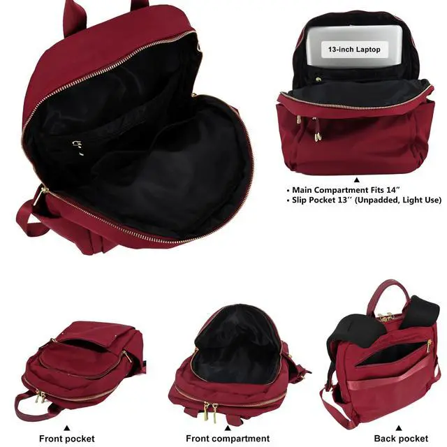 Alt view image 3 of 5 - M-ioi-M Medium Backpack Purse for Women, Fashion Nylon Daypack with Gold Hardware, Lightweight Water-Resistant Rucksack for College, Work, Travel, Everyday Use, Fits 1314" Laptop (Wine Red,Medium)