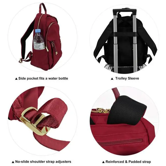 Alt view image 4 of 5 - M-ioi-M Medium Backpack Purse for Women, Fashion Nylon Daypack with Gold Hardware, Lightweight Water-Resistant Rucksack for College, Work, Travel, Everyday Use, Fits 1314" Laptop (Wine Red,Medium)