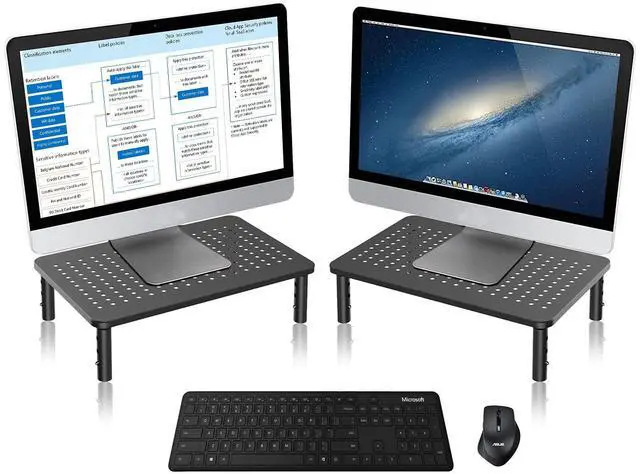 Main image of Bracwiser Monitor Stand Riser,3 Level Height Adjustable Desktop monitor stand for Computer, Laptop, Printer, Notebook with Vented Metal Platform 370X235MM 2 Packs,Black