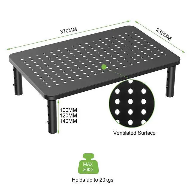 Alt view image 3 of 5 - Bracwiser Monitor Stand Riser,3 Level Height Adjustable Desktop monitor stand for Computer, Laptop, Printer, Notebook with Vented Metal Platform 370X235MM 2 Packs,Black