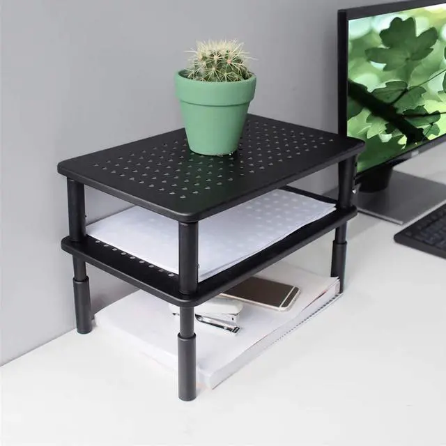 Alt view image 4 of 5 - Bracwiser Monitor Stand Riser,3 Level Height Adjustable Desktop monitor stand for Computer, Laptop, Printer, Notebook with Vented Metal Platform 370X235MM 2 Packs,Black