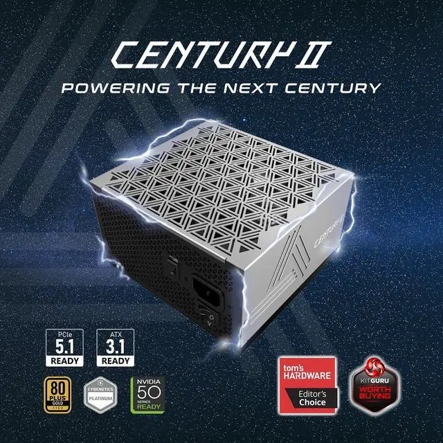 Alt view image 2 of 5 - MONTECH Century II - 850W High-End ATX Gaming Power Supply - 80 Plus Gold & Cybenetics Platinum - Fully Modular - ATX 3.1 & PCIe 5.1 Ready with 12V-2x6 Cable - 10 Years Warranty