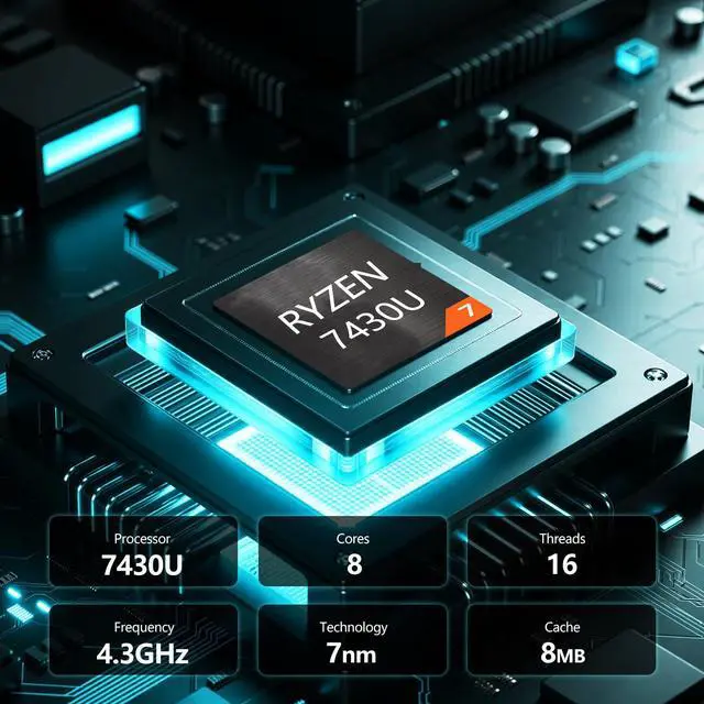 Alt view image 2 of 4 - 15.6 inch Gaming Laptop,with 16GB RAM, 512GB SSD,R5 7430U Processor (Up to 4.3GHz), 1920 x 1080 Display, Wi-Fi 5, Bluetooth 5.0, HDMI Port x1, Backlit Keyboard,Win11 Pro,Traditional Laptop Computer