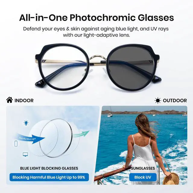 Alt view image 2 of 5 - Cyxus Photochromic Glasses for Women UV Protection with Blue Light Blocking Trendy Cat Eye Frame8315i01 Black