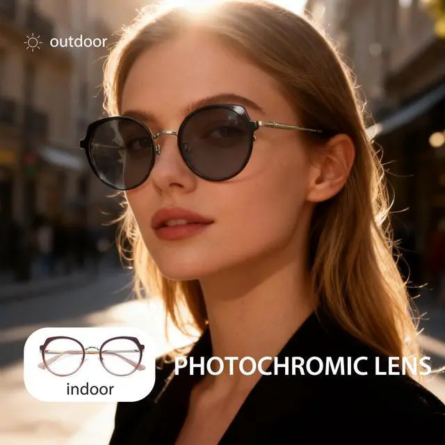 Alt view image 3 of 5 - Cyxus Photochromic Glasses for Women UV Protection with Blue Light Blocking Trendy Cat Eye Frame8315i01 Black