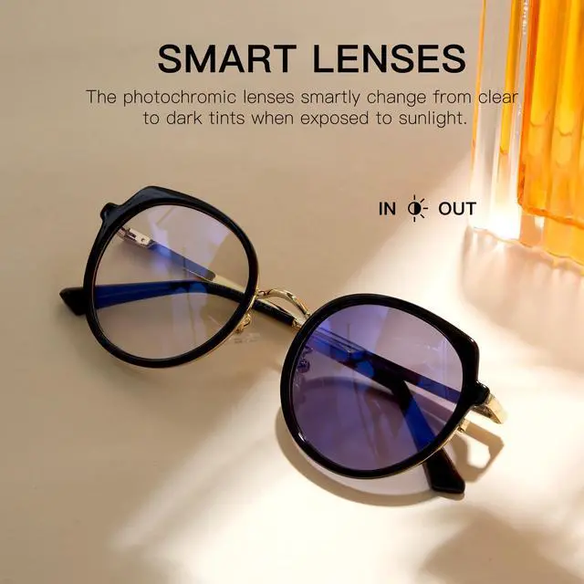 Alt view image 4 of 5 - Cyxus Photochromic Glasses for Women UV Protection with Blue Light Blocking Trendy Cat Eye Frame8315i01 Black