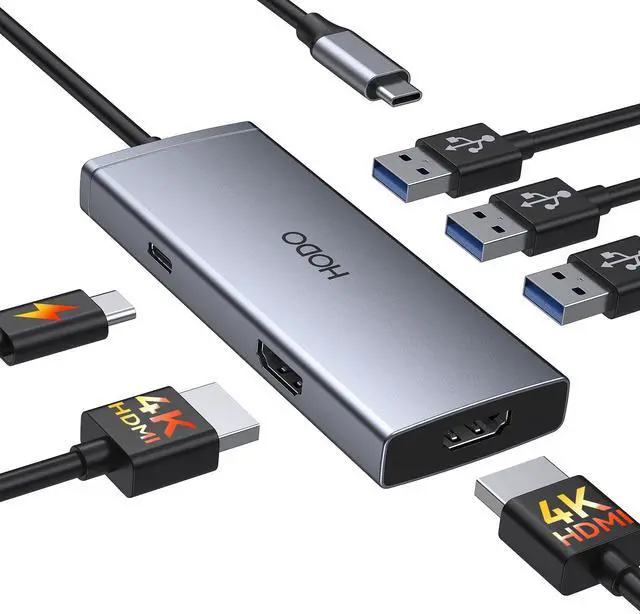 Main image of USB C Docking Station Dual HDMI Monitor 4K 60 Hz USB C to Dual HDMI Adapter with 2 hdmi Ports, USB-C Hub 2 Monitors with 3 USB Port PD Charging Compatible for Dell XPS HP Surface Yoga etc