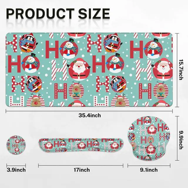 Alt view image 2 of 5 - Britimes Keyboard Mouse Pad Set Winter Santa Claus Penguin Snowman 4in1 Large Mousepad+Keyboard Wrist Rest+Mouse Wrist Rest+Coaster Set with Ergonomic Design for Home Office Computer 35.4x15.7In