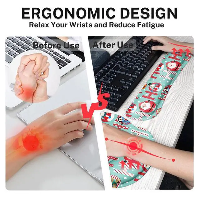 Alt view image 5 of 5 - Britimes Keyboard Mouse Pad Set Winter Santa Claus Penguin Snowman 4in1 Large Mousepad+Keyboard Wrist Rest+Mouse Wrist Rest+Coaster Set with Ergonomic Design for Home Office Computer 35.4x15.7In