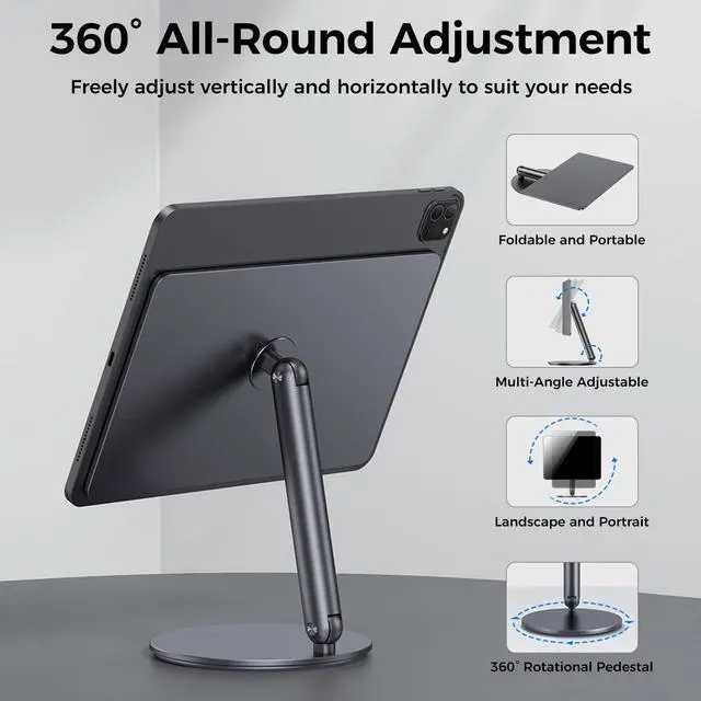 Alt view image 4 of 5 - BENKS Magnetic Stand for iPad Air 13" M3/M2 (2025/2024) & iPad Pro 12.9" 3rd/4th/5th/6th Gen, 360° Rotating Base, Foldable Aluminum Holder for Desk, Work, Office & Home Use
