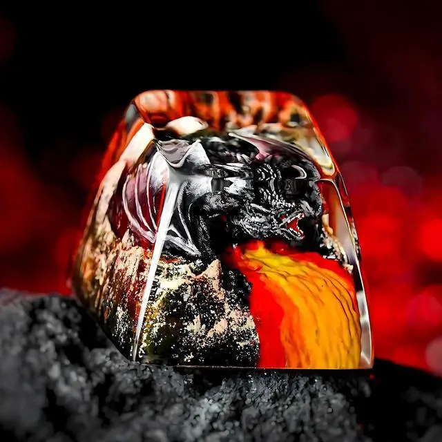 Main image of Fantasy Black Dragon in Volcano Artisan Keycap R1 SA Profile Custom Cool Dragon Keycaps 1U ESC Handmade Gaming Resin Key Cap Cherry MX Switch Compatible Mechanical Keyboard Dragon Lover Gift