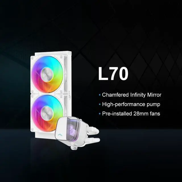 Alt view image 2 of 5 - SAMA L70 240mm ARGB CPU Liquid Cooler,CPU PC AIO Water Cooler,Chamfered Infinity Mirror,High-Performance Ceramic Pump,with 28mm Hydraulic Bearing Fans,Intel LGA 1851/1700/1200/115X&AMD AM5/AM4,White