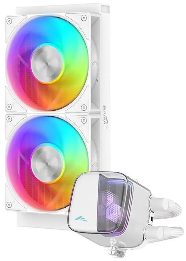 Main image of SAMA L70 240mm ARGB CPU Liquid Cooler,CPU PC AIO Water Cooler,Chamfered Infinity Mirror,High-Performance Ceramic Pump,with 28mm Hydraulic Bearing Fans,Intel LGA 1851/1700/1200/115X&AMD AM5/AM4,White