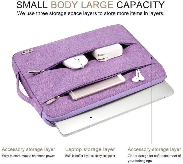 Alt view image 2 of 5 - Voova 15.6 16 Inch Laptop Sleeve Case Compatible with MacBook Pro 16 M1/M2/M3/M4 Max 2019-2025, 15.6-16 Hp Lenovo Acer Asus, Waterproof Slim Computer Bag Cover with Handle, Lavender