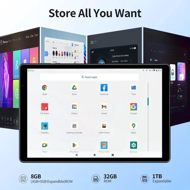 Alt view image 4 of 5 - VASOUN Android 15 Tablet 10.1" HD IPS Display, 8GB RAM (3+5GB Extended) 32GB, 6000mAh Touchscreen 8H Battery, WiFi 6, BT 5.0, Dual Camera, Tablets 2025