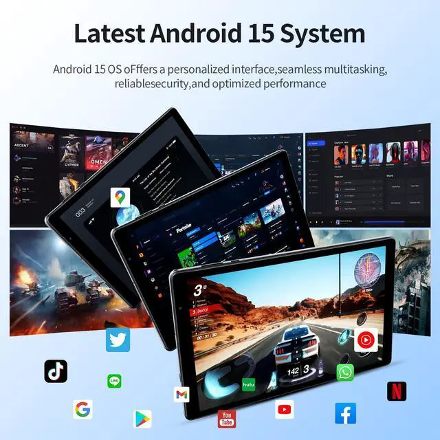 Alt view image 3 of 5 - VASOUN Android 15 Tablet 10.1" HD IPS Display, 8GB RAM (3+5GB Extended) 32GB, 6000mAh Touchscreen 8H Battery, WiFi 6, BT 5.0, Dual Camera, Tablets 2025