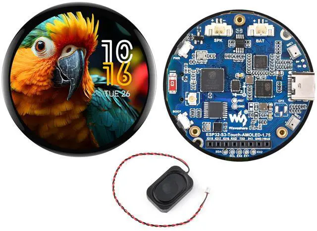 Main image of UeeKKoo ESP32-S3 with 1.75inch AMOLED Round Touch Display Development Board, 466x466, QSPI, Type-C Interface Onboard Dual Digital Microphone Array, Support AI Speech Interaction,with 8 2W Speaker